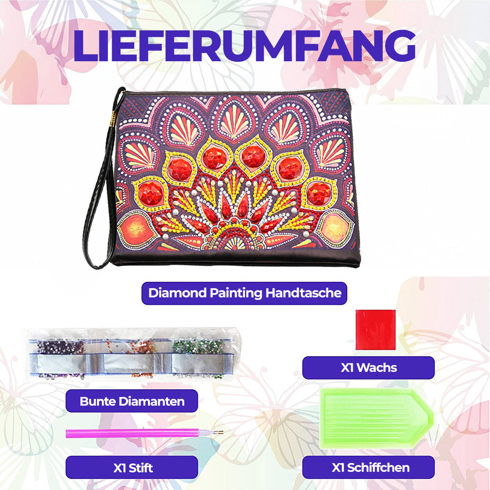 Leidenschaftliches rotes Mandala Diamond Painting Handgelenktasche