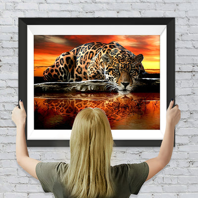 Leopard auf dem Wasser Diamond Painting