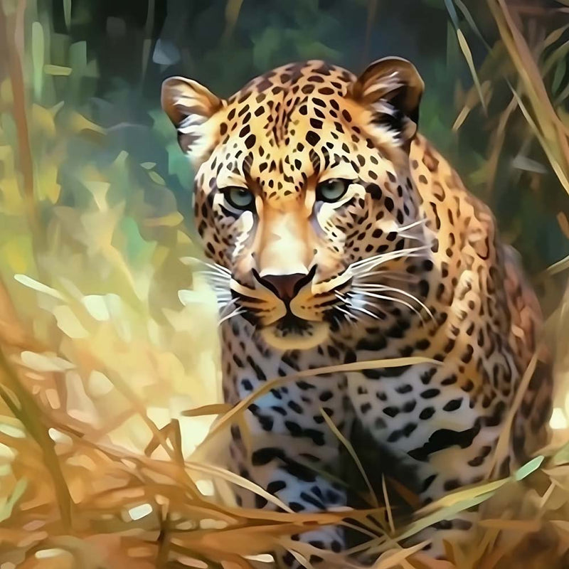 Leopard im trockenen Gras Diamond Painting