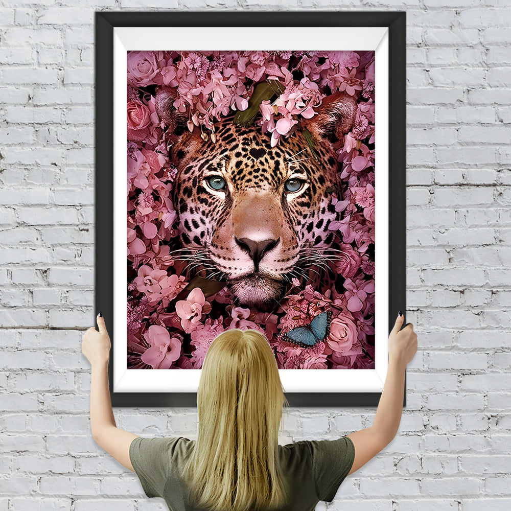 Leopard in den Blumen Diamond Painting