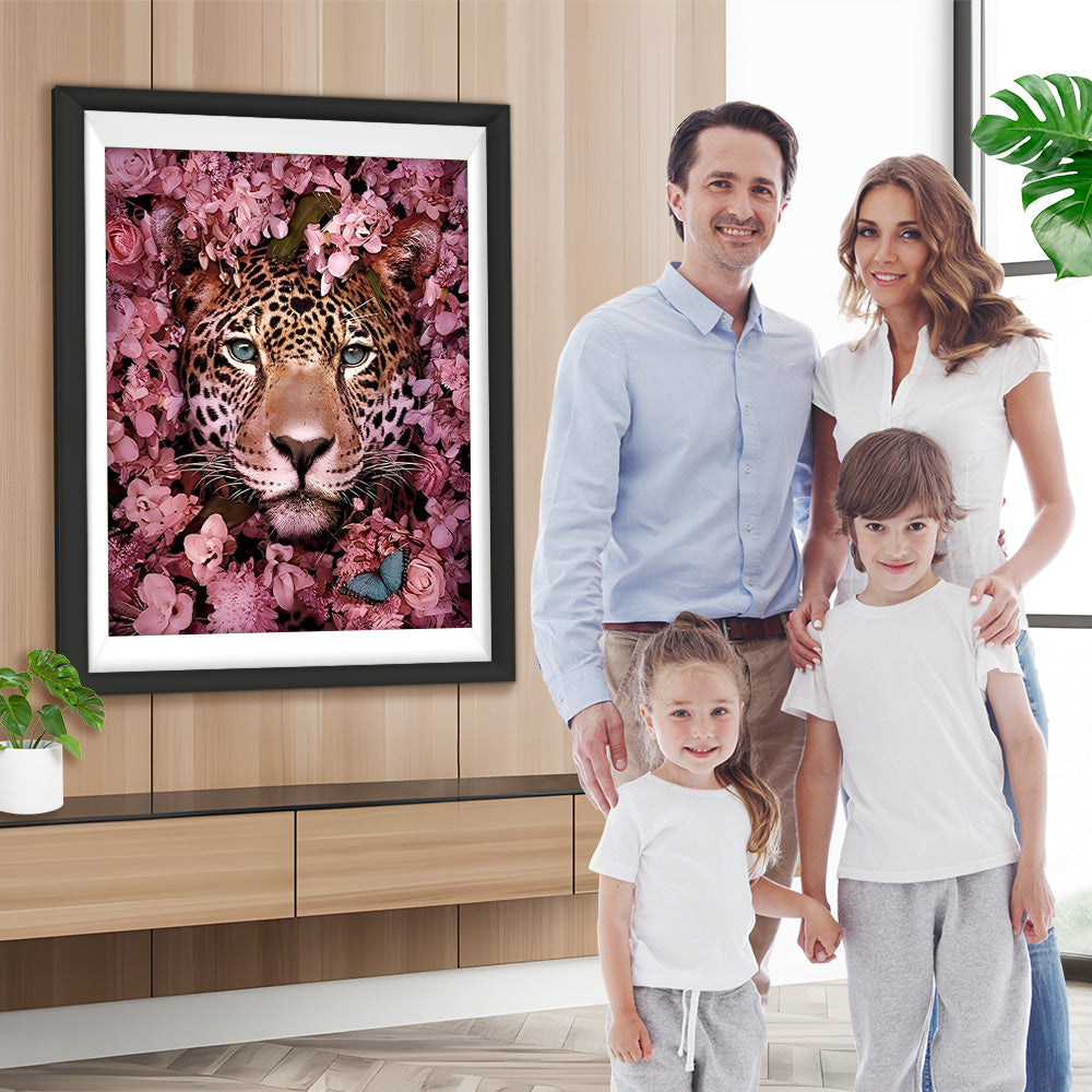 Leopard in den Blumen Diamond Painting