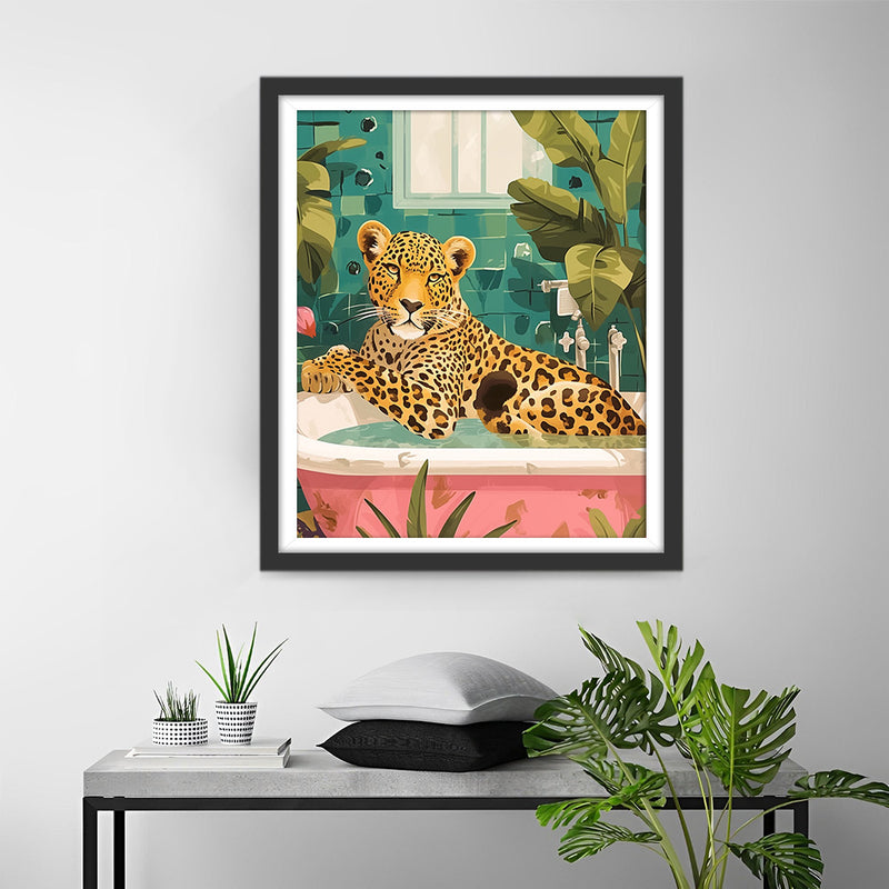 Leopard in der Badewanne Diamond Painting