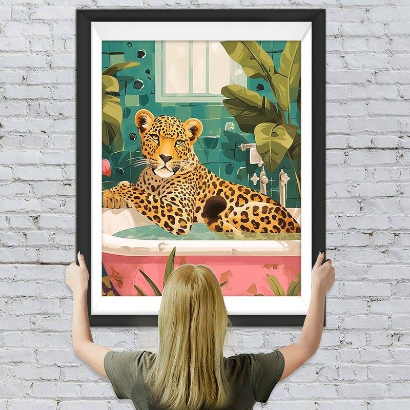 Leopard in der Badewanne Diamond Painting