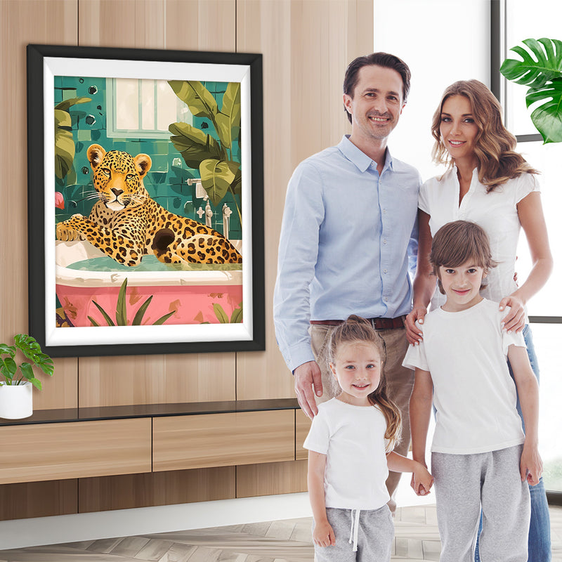 Leopard in der Badewanne Diamond Painting