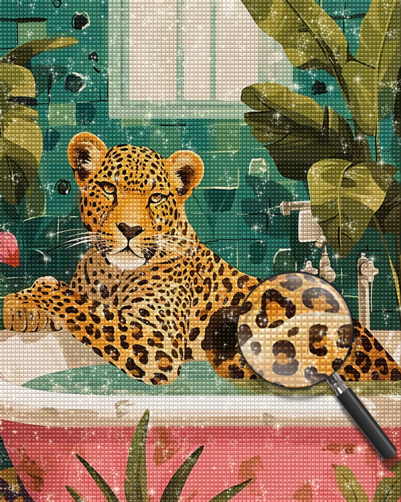 Leopard in der Badewanne Diamond Painting
