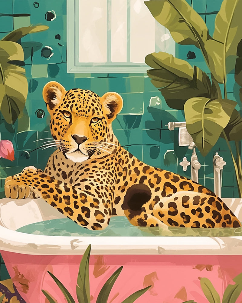Leopard in der Badewanne Diamond Painting