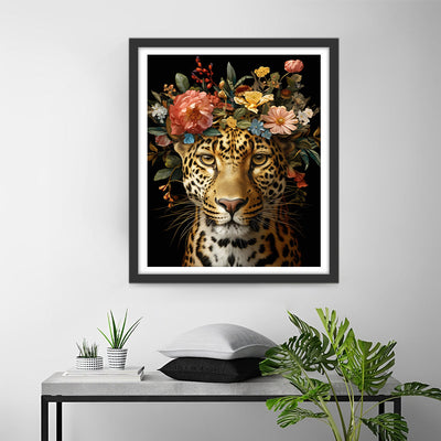 Leopard mit Blumen Diamond Painting