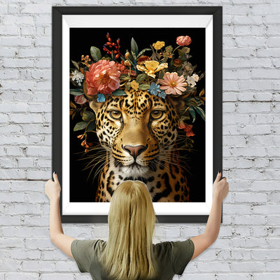 Leopard mit Blumen Diamond Painting