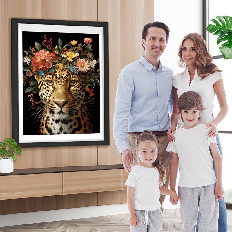 Leopard mit Blumen Diamond Painting