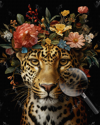 Leopard mit Blumen Diamond Painting