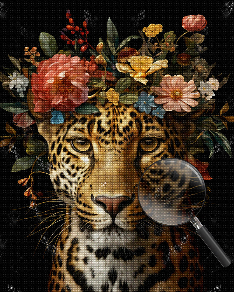 Leopard mit Blumen Diamond Painting