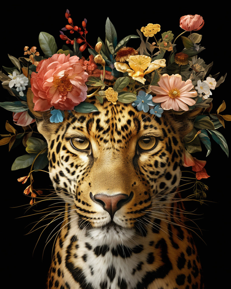 Leopard mit Blumen Diamond Painting