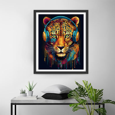 Leopard mit Kopfhörer Diamond Painting