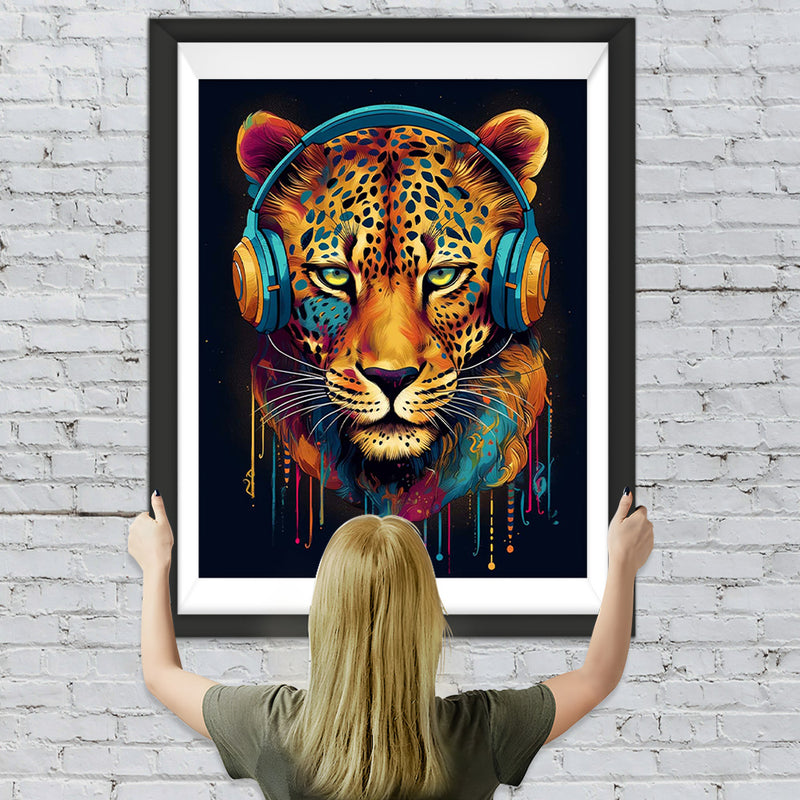 Leopard mit Kopfhörer Diamond Painting