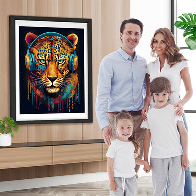 Leopard mit Kopfhörer Diamond Painting