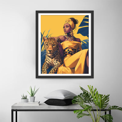 Leopard und Afrikanische Schönheit Diamond Painting