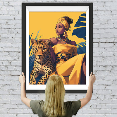 Leopard und Afrikanische Schönheit Diamond Painting