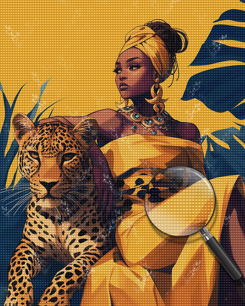 Leopard und Afrikanische Schönheit Diamond Painting