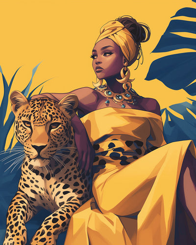 Leopard und Afrikanische Schönheit Diamond Painting