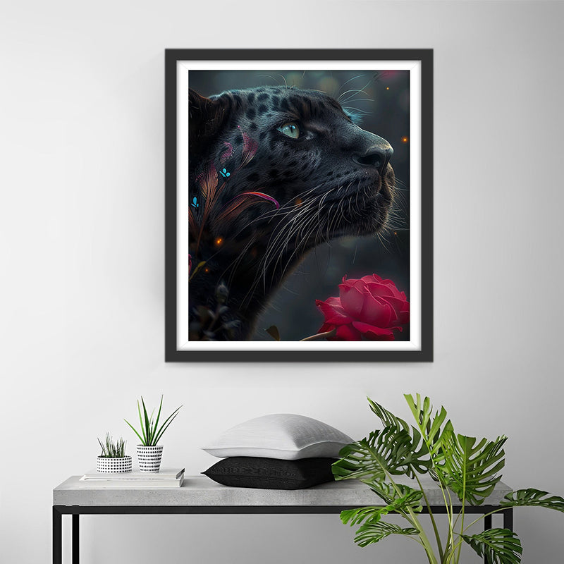 Leopard und rote Rose Diamond Painting