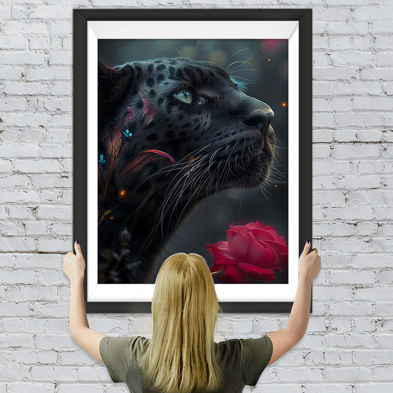 Leopard und rote Rose Diamond Painting