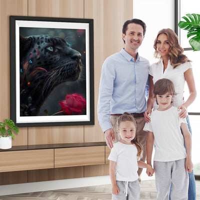 Leopard und rote Rose Diamond Painting