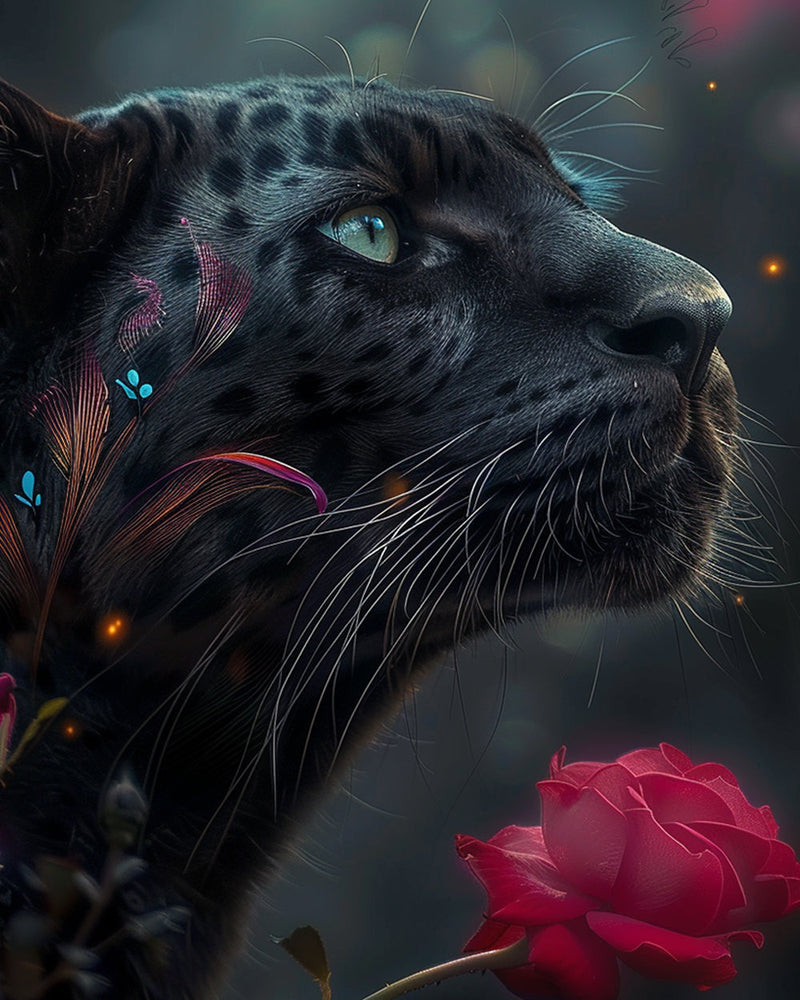 Leopard und rote Rose Diamond Painting