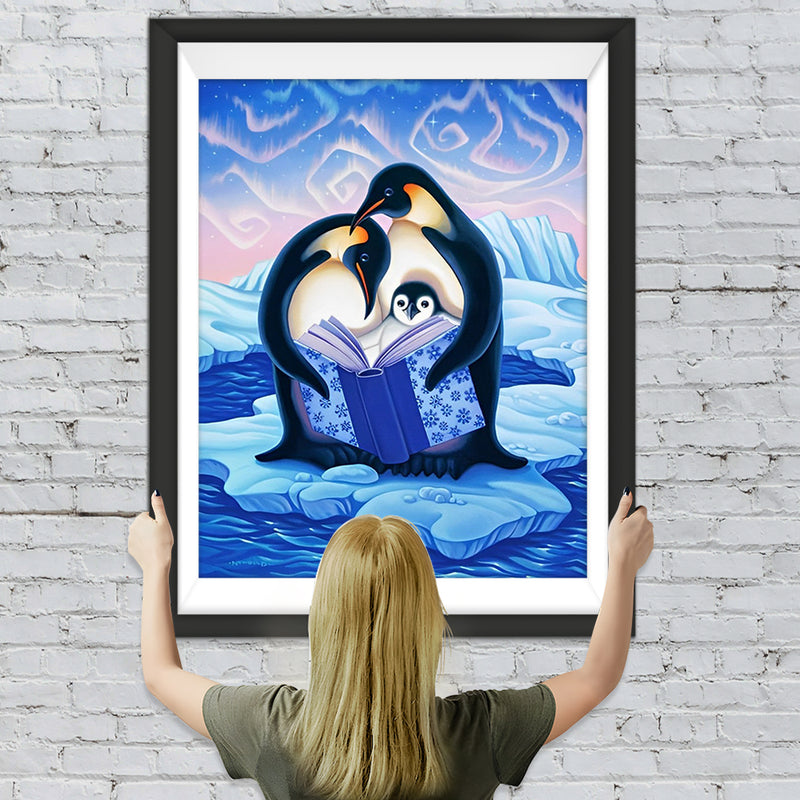 Lesende Pinguinfamilie Diamond Painting