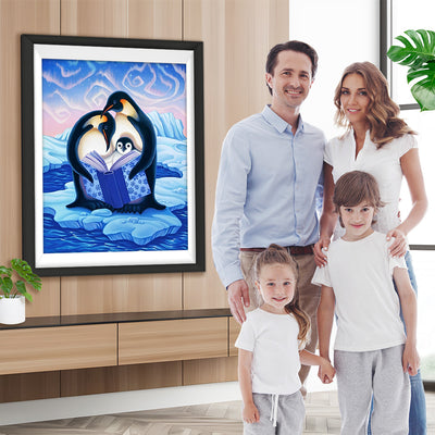 Lesende Pinguinfamilie Diamond Painting