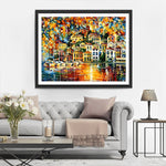 Leuchtende Gebäude im Regen Diamond Painting