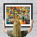 Leuchtende Gebäude im Regen Diamond Painting