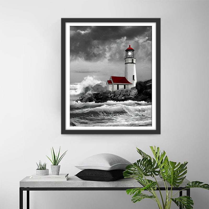 Leuchtturm im Sturm Diamond Painting