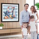 Leuchtturm, Seesterne und Rettungsring Diamond Painting