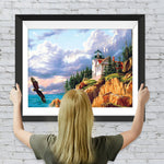 Leuchtturm und Adler am Meer Diamond Painting