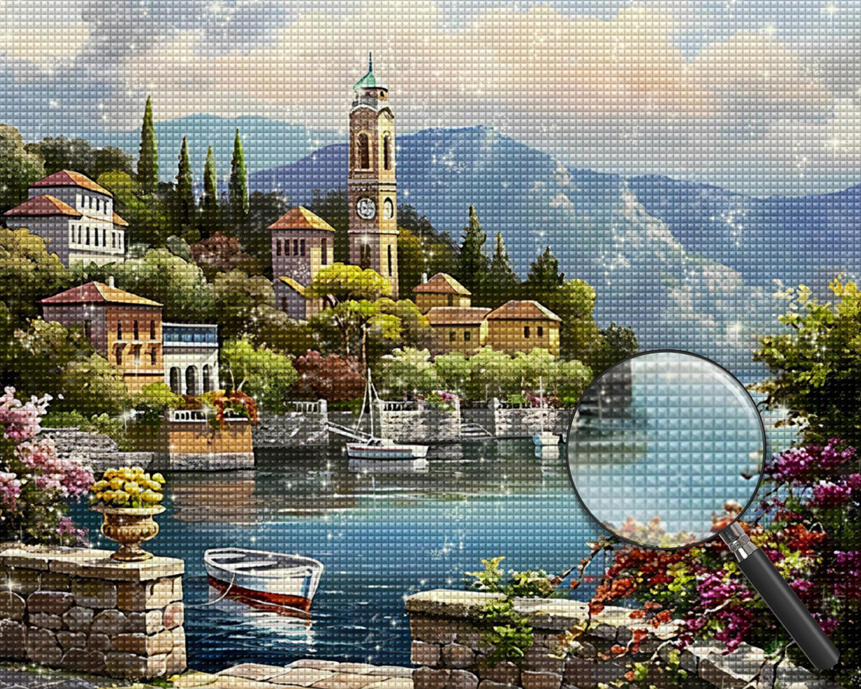 Leuchtturm und Berge an der Küste Diamond Painting