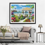 Leuchtturm und Garten am Meer Diamond Painting