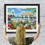 Leuchtturm und Garten am Meer Diamond Painting