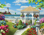 Leuchtturm und Garten am Meer Diamond Painting