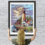 Leuchtturm und Haus am Meer Diamond Painting