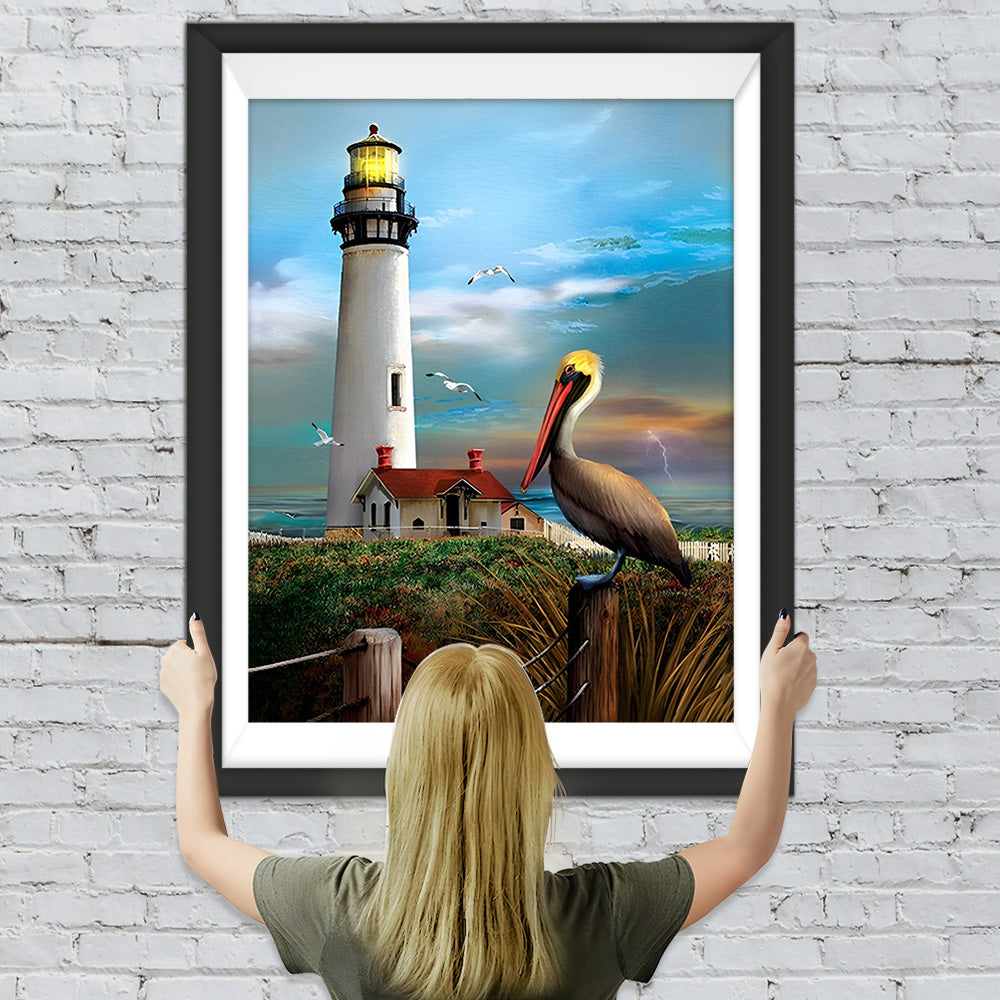 Leuchtturm und Pelikan Diamond Painting
