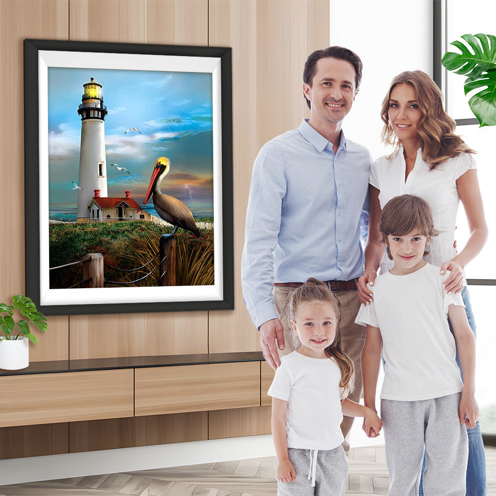 Leuchtturm und Pelikan Diamond Painting