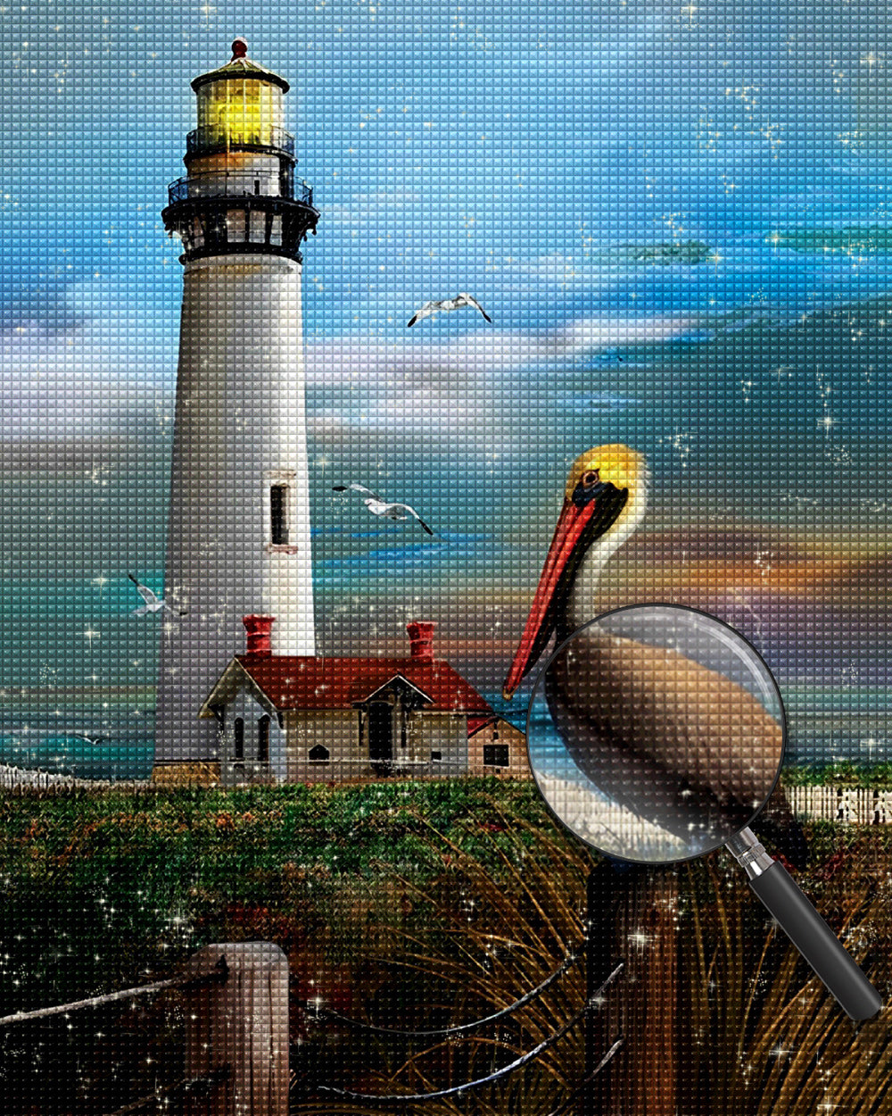 Leuchtturm und Pelikan Diamond Painting