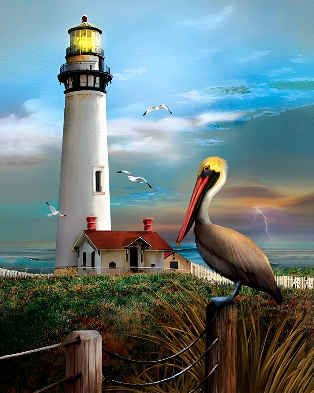 Leuchtturm und Pelikan Diamond Painting