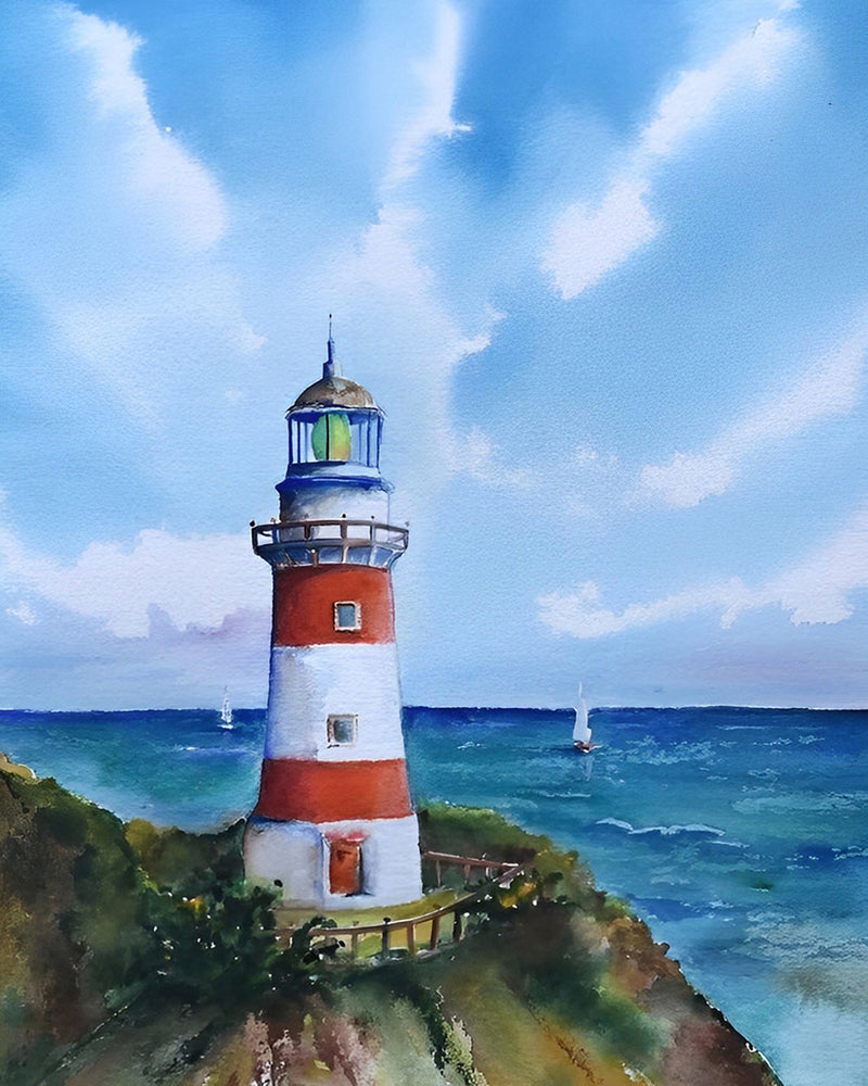 Leuchtturm unter dem blauen Himmel Diamond Painting