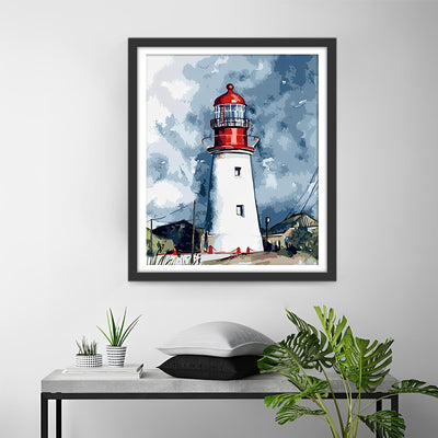 Leuchtturm unter den dunklen Wolken Diamond Painting
