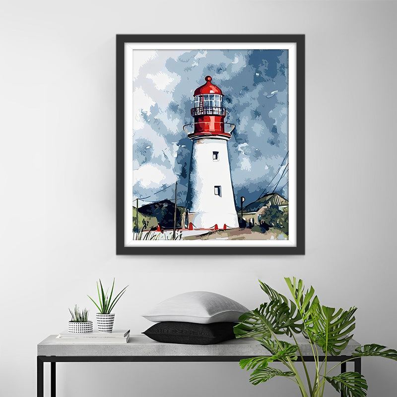 Leuchtturm unter den dunklen Wolken Diamond Painting