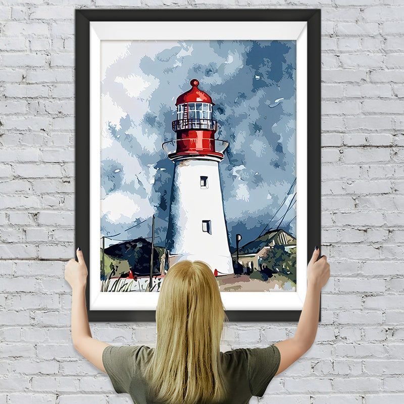 Leuchtturm unter den dunklen Wolken Diamond Painting