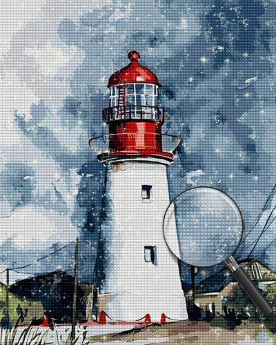 Leuchtturm unter den dunklen Wolken Diamond Painting