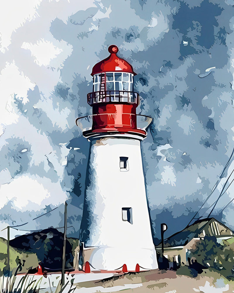Leuchtturm unter den dunklen Wolken Diamond Painting