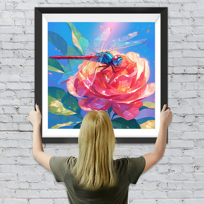 Libelle auf der Roten Rose Diamond Painting